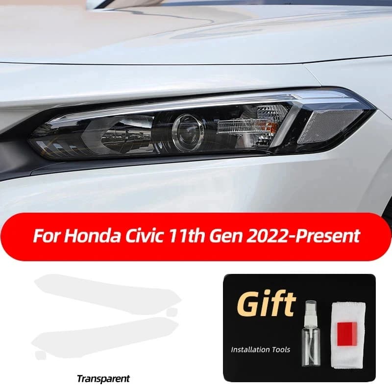2 pcs car headlight protective film front light transparent black smoke TPU adhesive for Honda Civic 11th Gen 2022 accessories