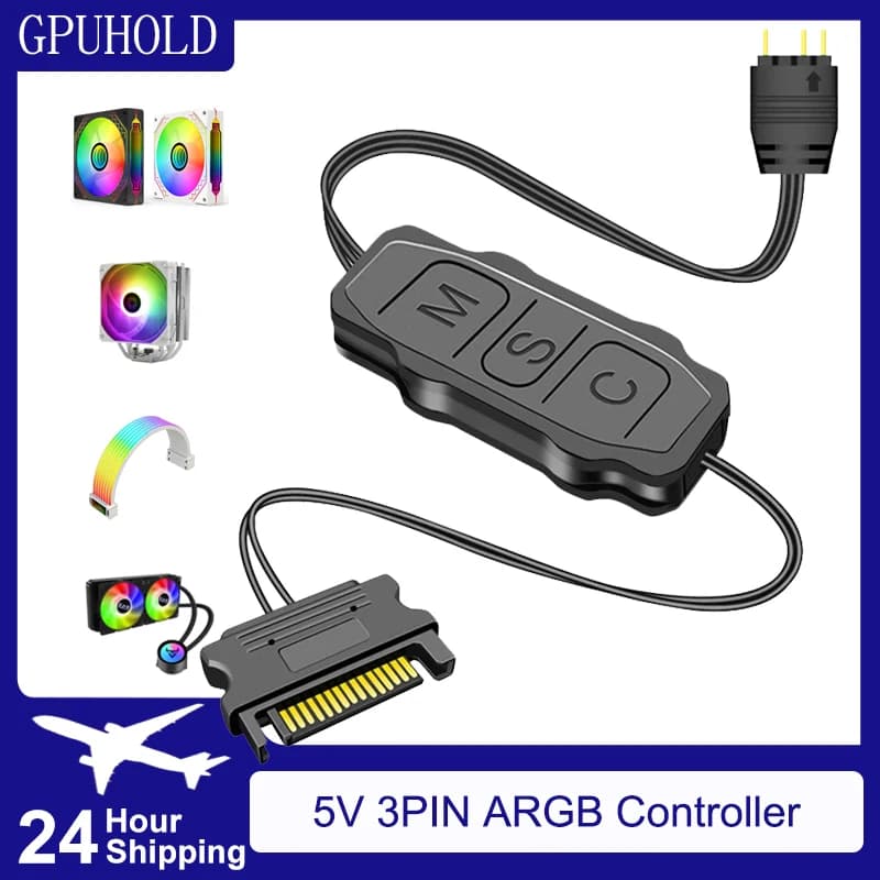 GPUHOLD Interfaccia SATA 5V 3PIN ARGB Controller Cavo di prolunga Adattatore controller luce per ventola PC Ventola di raffreddamento CPU Striscia luminosa
