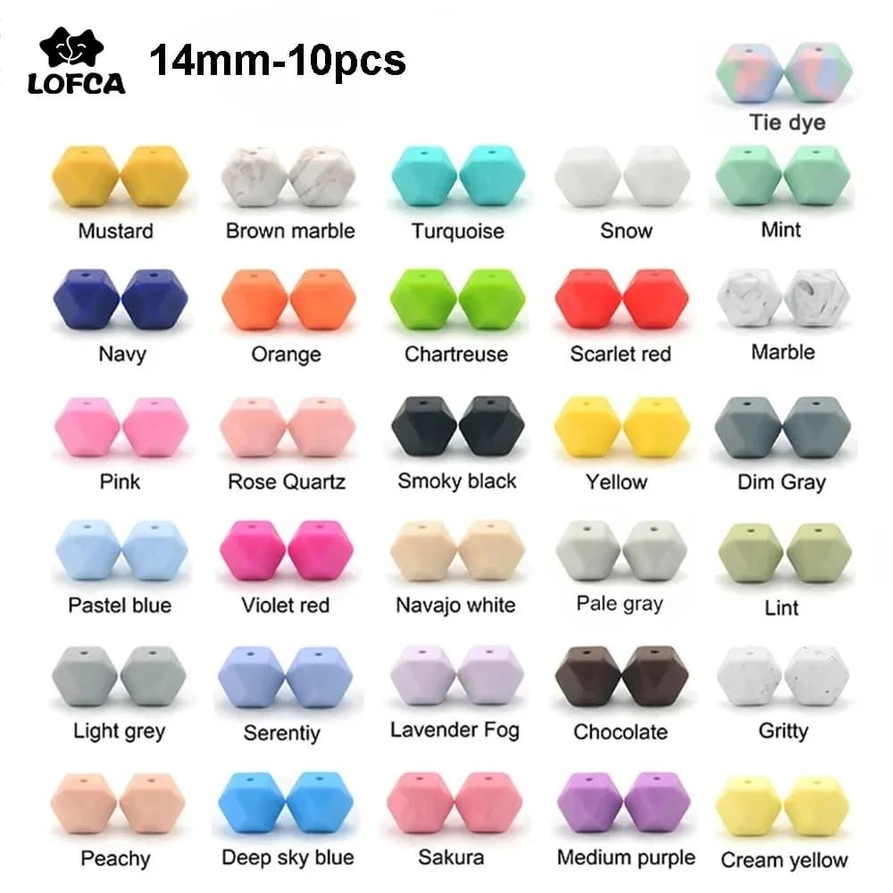  LOFCA 10 pezzi di perline in silicone per uso alimentare 14 mm esagonale utilizzato nella creazione di gioielli, collane, bracciali, portachiavi, accessori per gioielli