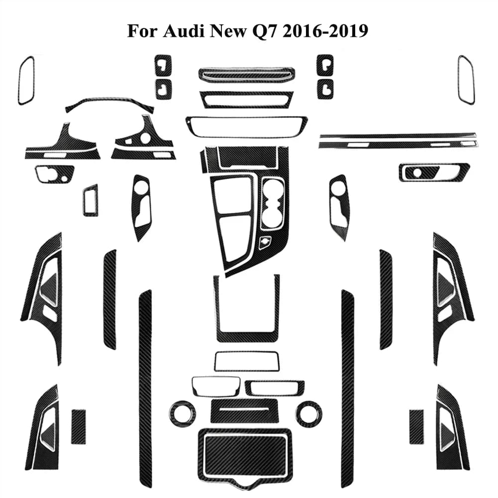 1SET Auto In Fibra di Carbonio Varie Parti Nero Adesivi Interni Accessori Decorativi Per Audi Q7 2016 2017 2018 2019 Car Styling