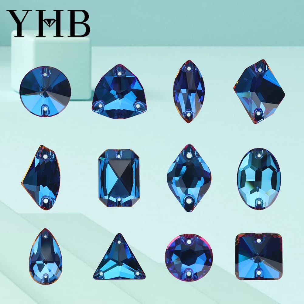 YHB 001BB Bermuda Blu Rolivi Navette Goccia di Vetro di Cristallo AB Pietre da Cucire Flatback Cucire su Strass Per Indumento Vestiti Borse