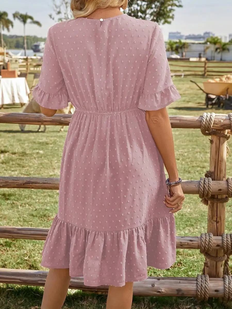 EMERY ROSE Vacation Leisure Solid Color Lace Contrast Dress