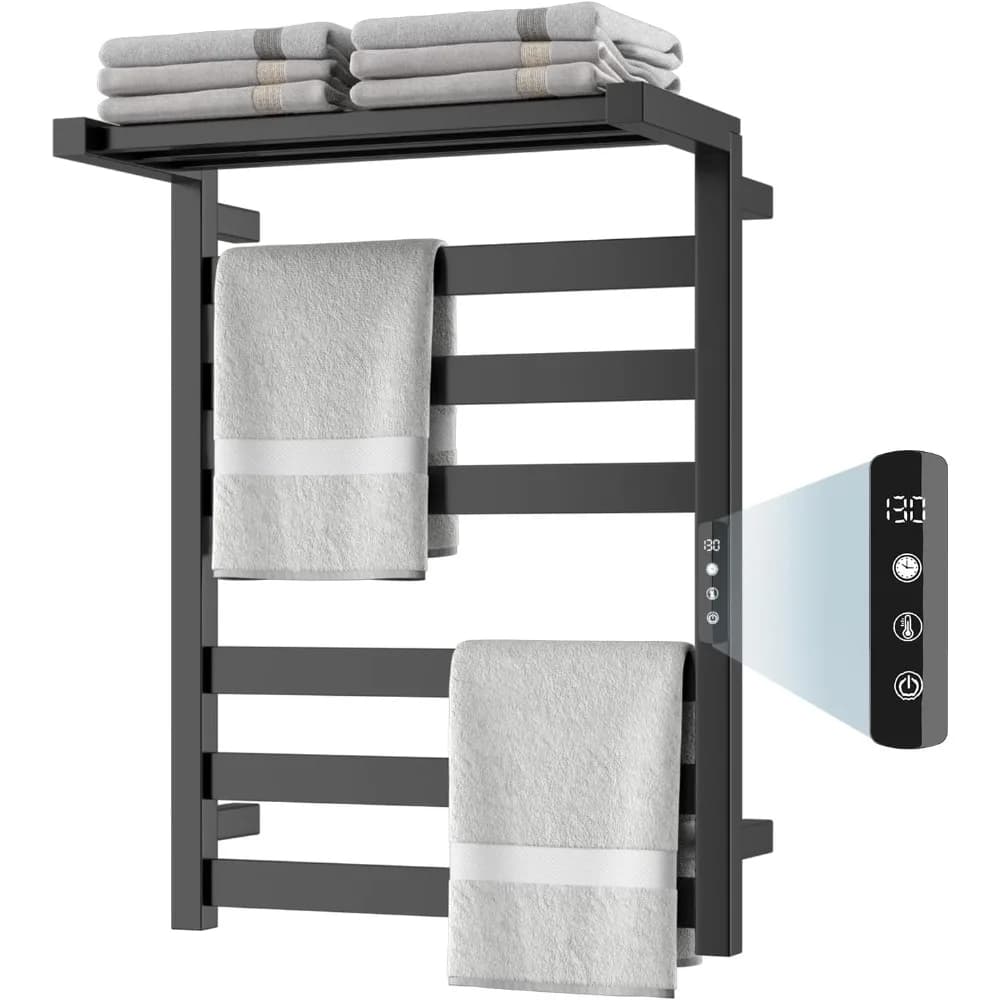 Scaldasalviette, portasciugamani riscaldato elettrico a parete in acciaio inossidabile a 6 barre per bagno, timer incorporato, cavo rigido e Plu