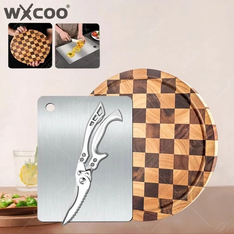 WXCOO Acaci Wood Double-sided Cutting Board Kitchen Chopping Boards Set for Household Food Grade Gadget Scissor Cutting Board