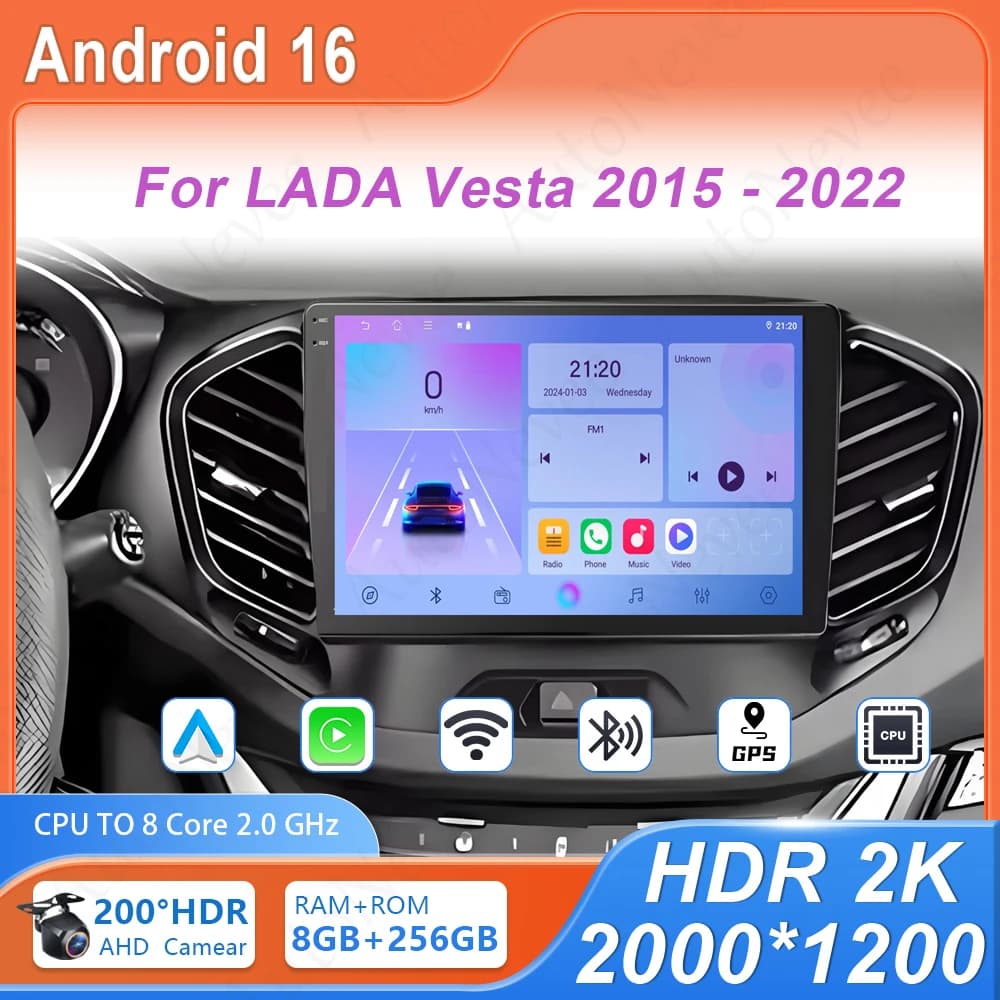 Autoradio Android per LADA Vesta 2015-2022, Lettore Multimediale 4G Wifi BT ad Alte Prestazioni, Navigatore GPS QLED Senza 2din