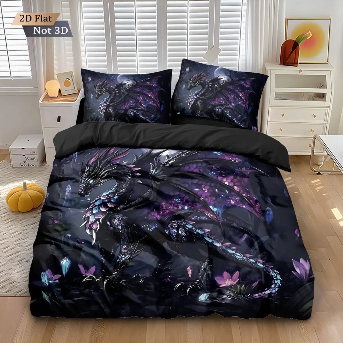 Set of 3 Pairs with Seal of the Sacred Western Dragon, Bedroom Decoration in Various Measures, Washable in Washing Machine