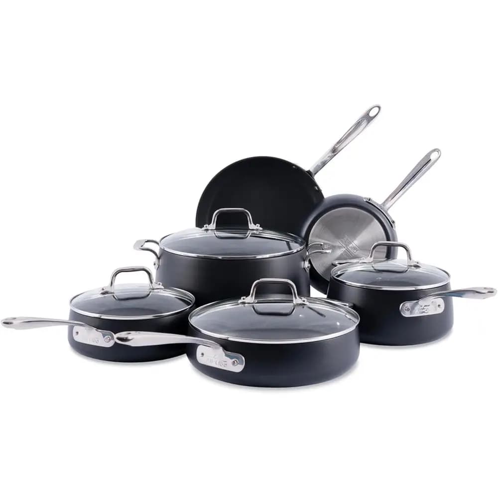 Set di pentole antiaderenti anodizzate ExHard da 10 pezzi: pentole, padelle, adatte a lavastoviglie e forno fino a 500 gradi. ° F, Compatibile con tutti i Sto