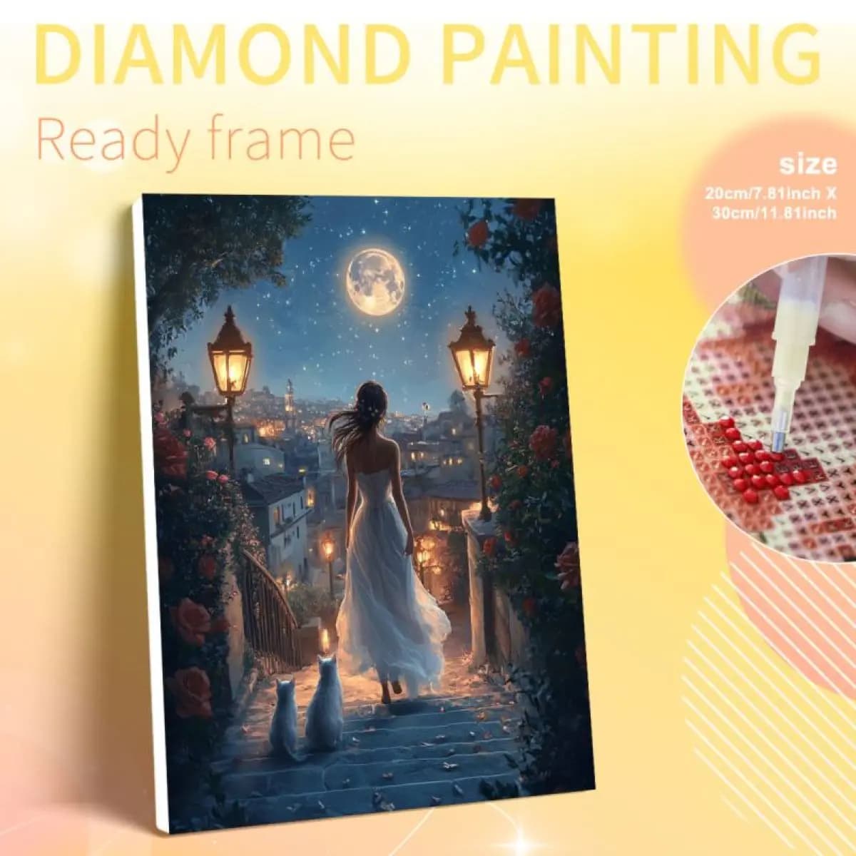 Quadro con Cornice Personalizzata per Pittura Diamantata, Effetto Ombra Posteriore, con Strass, Raffigurante Paesaggio, Diamanti Rotondi/Quadrati Completi