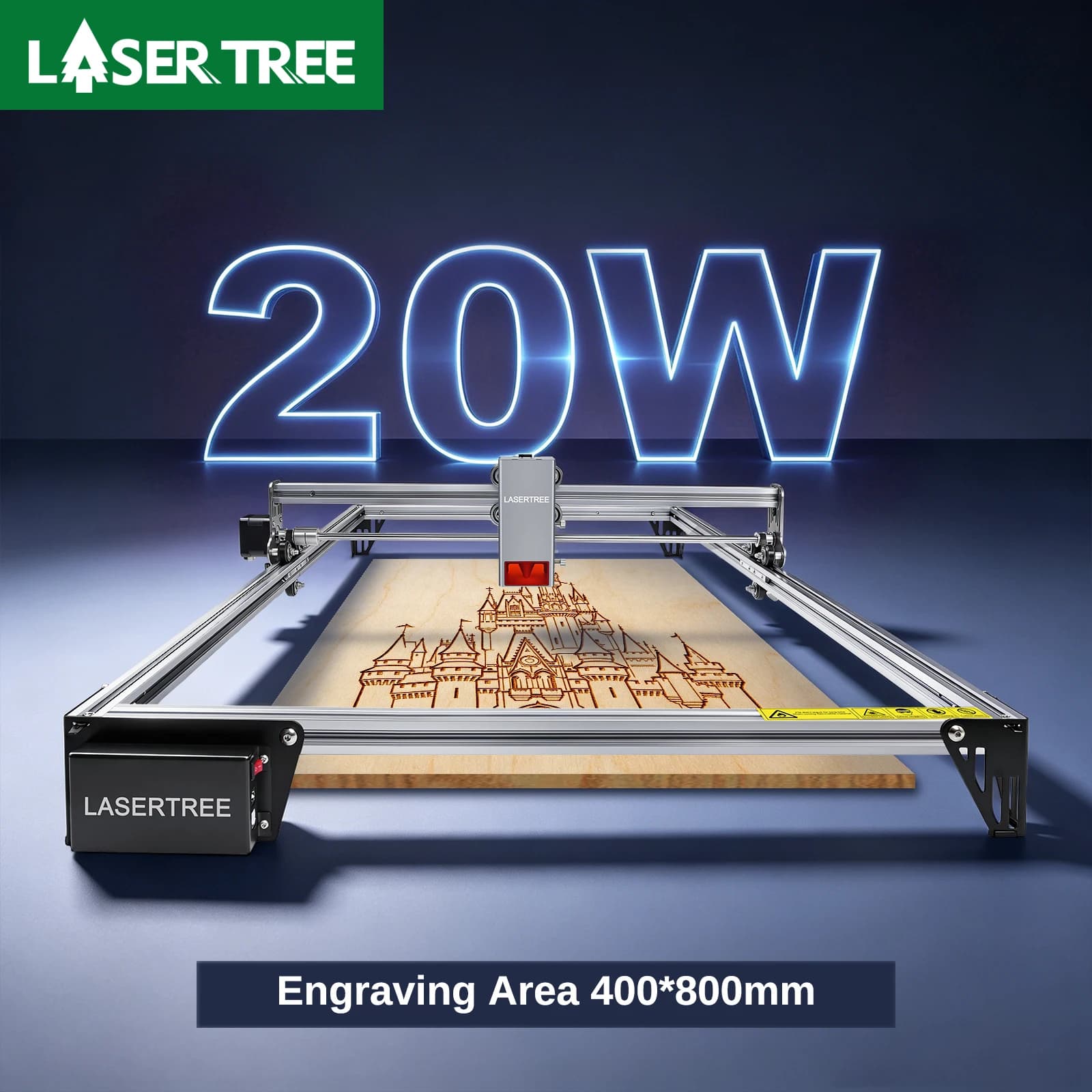 LASERTREE K1 Mini Plus 20W/5W 450nm Laser Engraver, Upgraded 400x800mm Cutting Area vs 300x300mm for Metal, Acrylic, and More