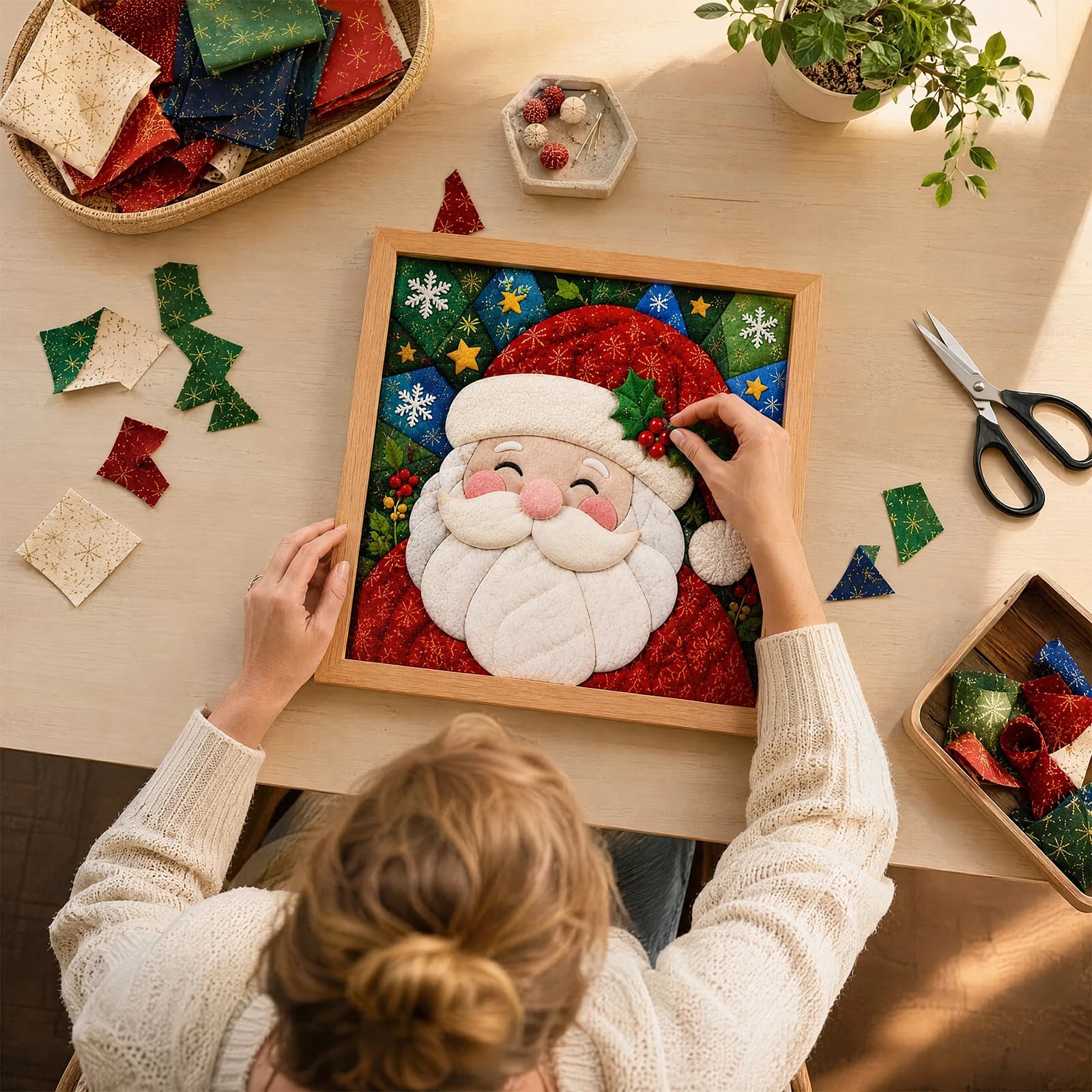Christmas Wreath Stocking Craft Kit Punch Needle Fabric Art Wood Frame Santa for SNOWMAN Reindeer DIY Holiday Set