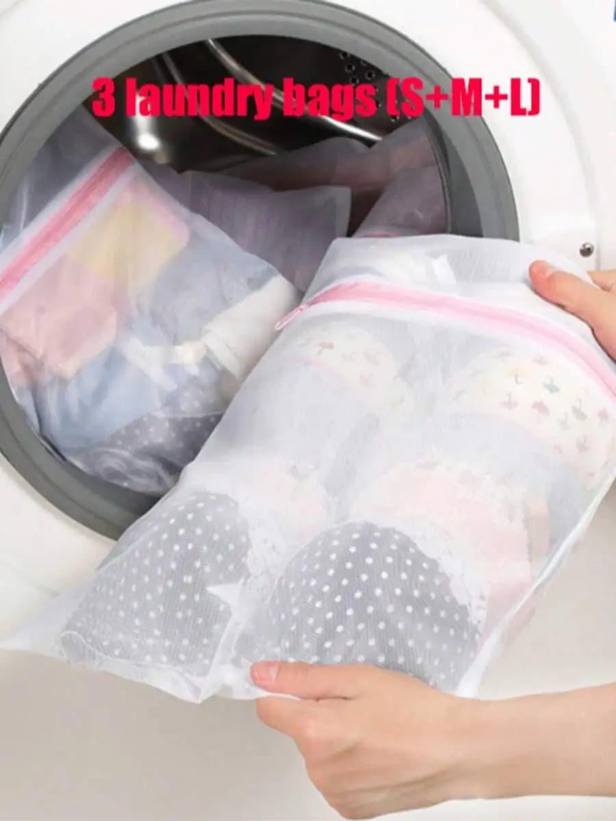 3pcs Zipper Mesh Laundry Bags For Bras Socks Underwear Washing Machine Storage