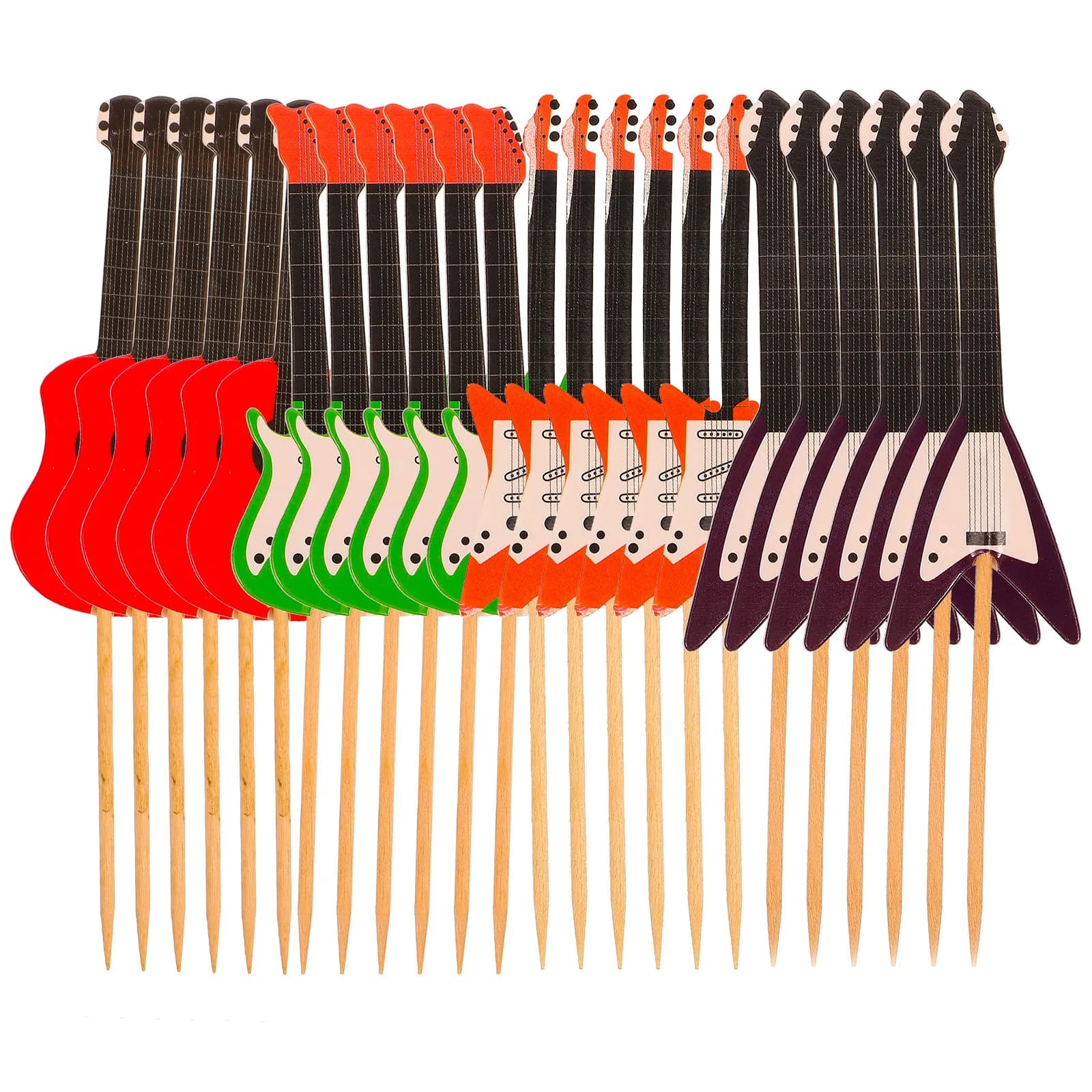 24Pcs Guitar Cake Toppers Premium Material Glitter Finish Handmade Decorative Picks for Cupcakes Cakes Beach Theme Holiday