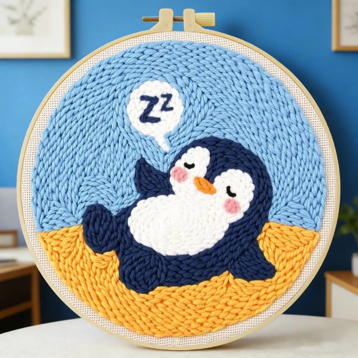 Kit per ricamo punch needle 20x20 cm (7,87 pollici) con motivo animale - Pinguino, per ricamo a punto uncinetto, fai da te, regalo fatto a mano