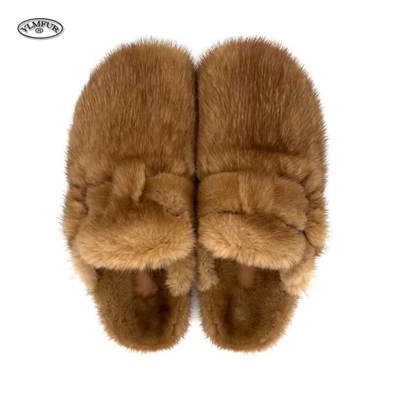 Winter Women's Slippers Comwarm Fashion Mink Fur Mules Clogs Furry Slippers Woman Shoes With Arch Support Outdoor Slides Shoes