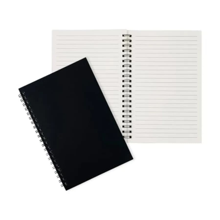 2-Pack 60 Sheets/Notebook College Ruled Hardback Black Cover Spiral Notebook - Memo Notepad and Sketchbook for Students, Office