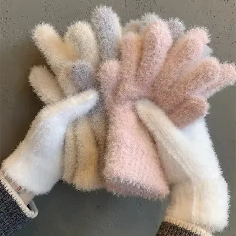 Fashionable Winter Mink Velvet Gloves Cold-proof Hot Gloves in Plush Cold-proof Women's Gloves Cold-proof thickened by Outdoor Cycling