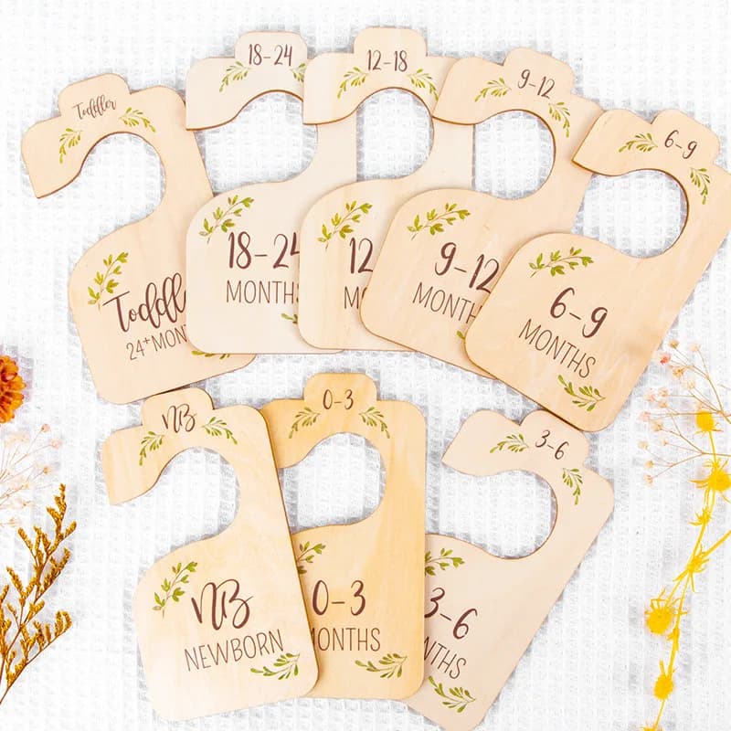 8 Pieces Baby Closet Dividers From Newborn to 24 Months for Bedroom Closet Wooden Clothes Organizers Baby Clothes Size Hanger