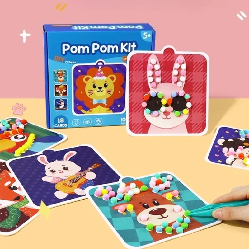 Educational Insights Pom Pom Kit Children's Handmade Woolen Ball Pasting Drawing Book Developmental Toys Coloring Books