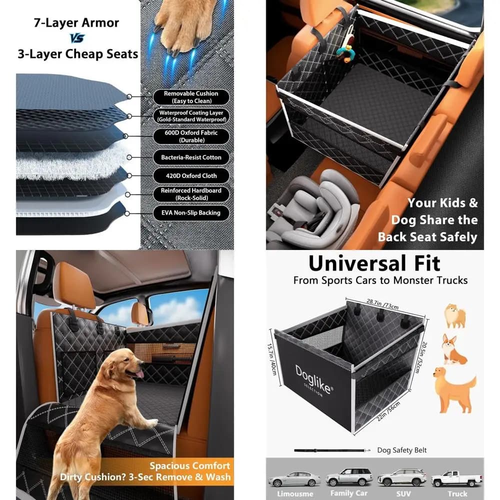 7-Strong Car Seat Covers Waterproof with Removable Bearing for Large and Medium Size Dogs, Suitable for SUVs and Trucks, 2025 Enhan