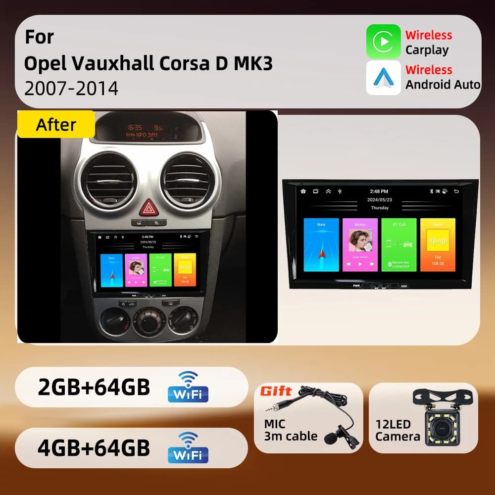 Autoradio Carplay per Opel Vauxhall Corsa D MK3 2007-2014 2 Din Android Radio GPS WIFI Auto Multimedia 8" Schermo Stereo