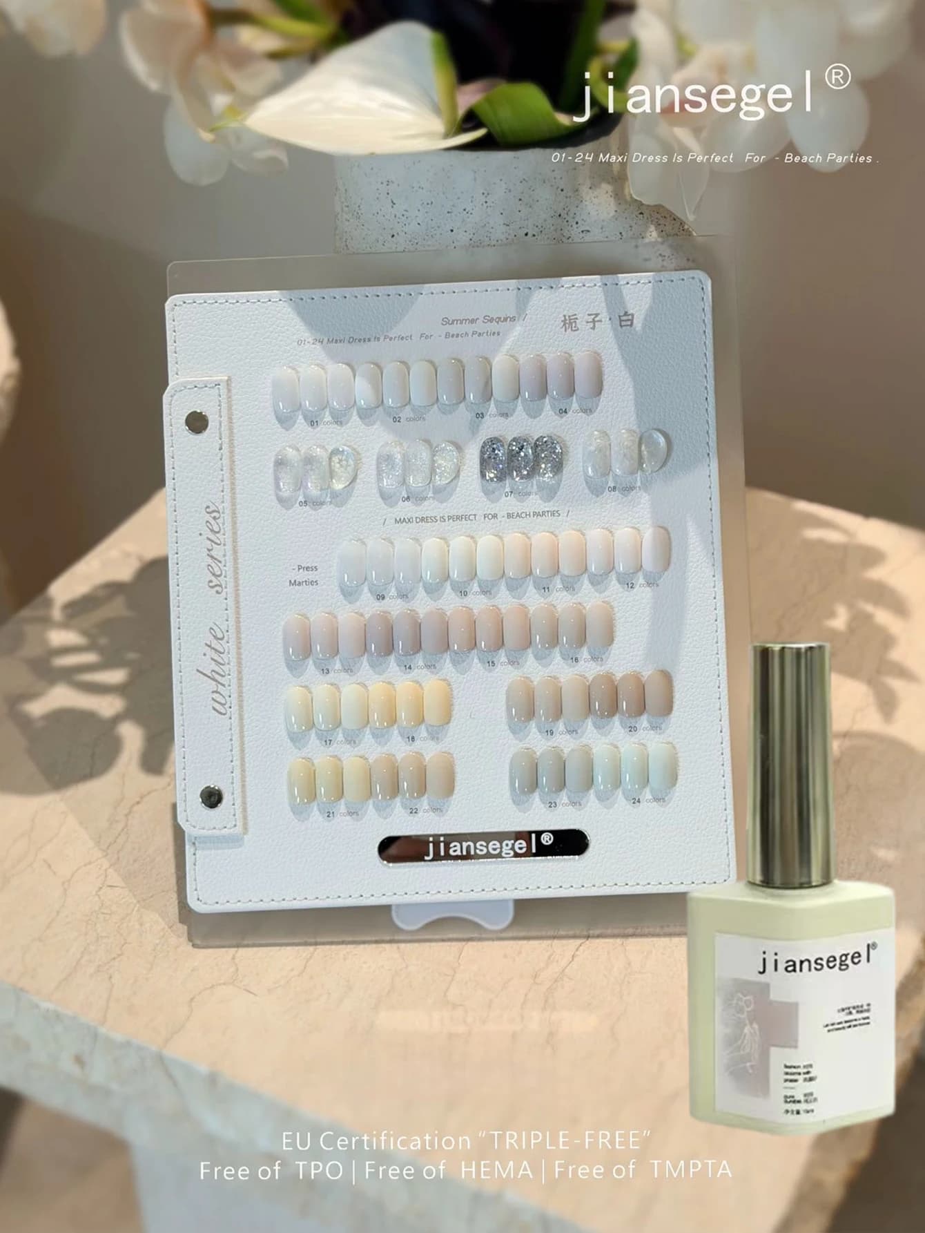 Set di 24 Smalti Gel Glitterati Bianchi Senza HEMA e TPO, Colori Popolari Autunnali, Semipermanenti, Soak Off UV, Kit per Manicure