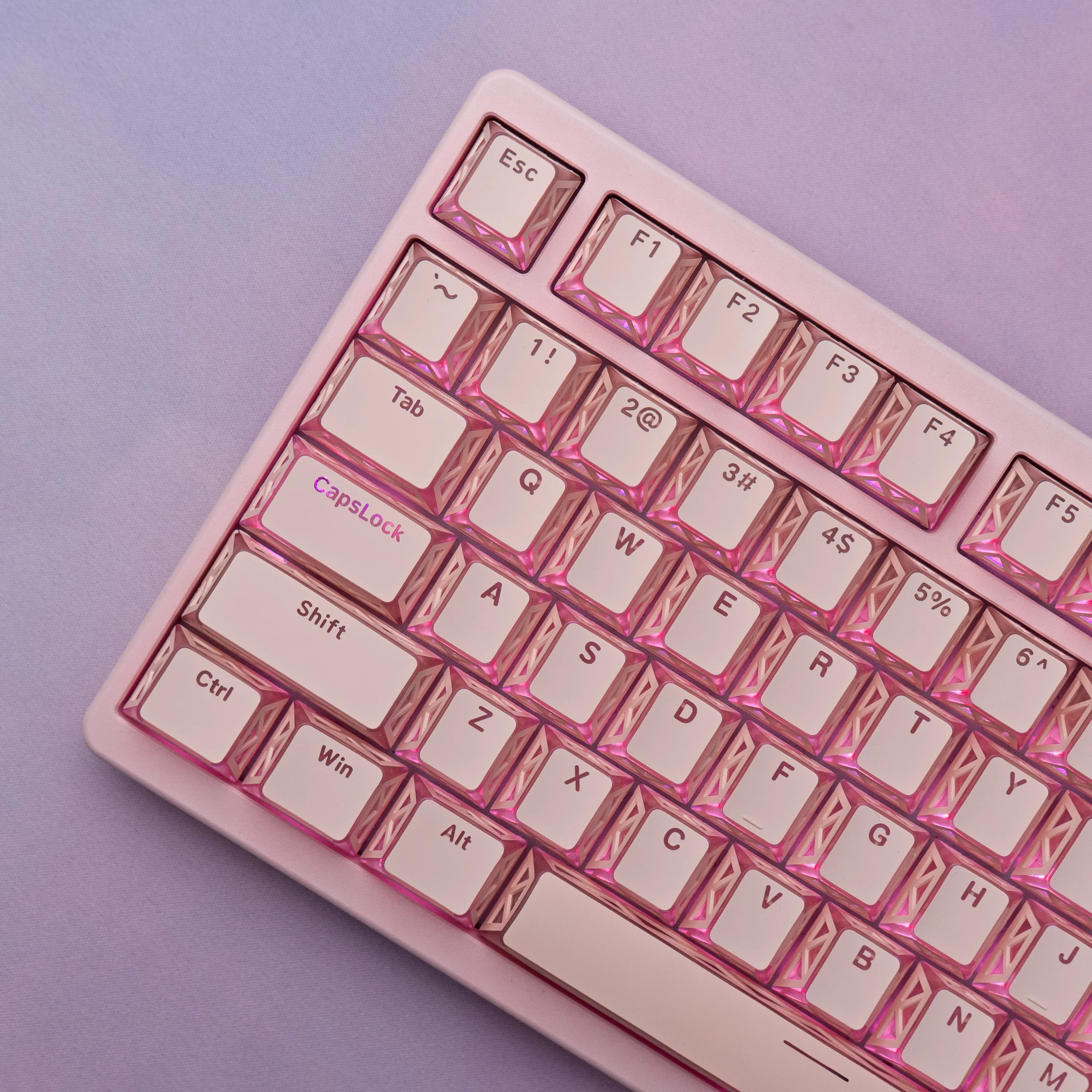 Mintcaps Pink Hollow LumGuard Keycaps PBT Double Shot Faceted Shine Through Keycap Sets For Custom MX Mechanical Keyboard