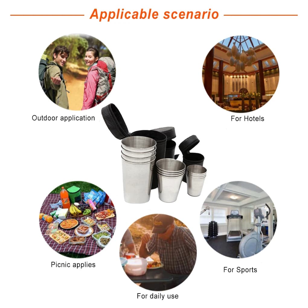12 pezzi tazze da esterno in acciaio inossidabile Set di scatti pratici bicchieri lisci tazza da Picnic per vino accessori da campeggio per l'escursionismo
