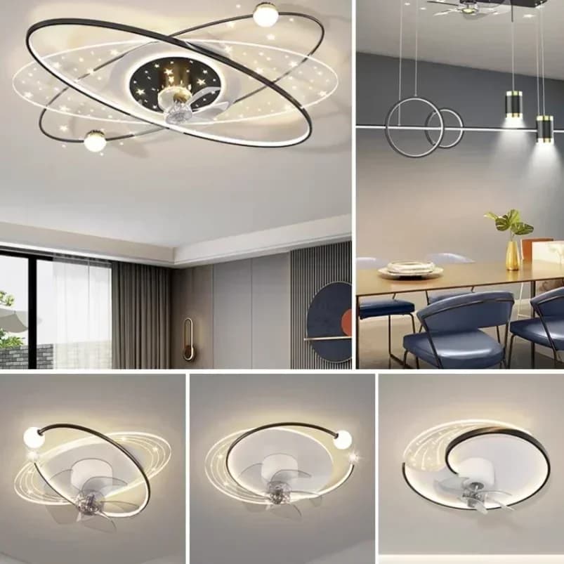 2025 Soggiorno Ventilatore da soffitto Luce Led Scuotere la testa Ventilatore elettrico Lampada a sospensione Stelle Cielo Camera da letto Lampada a sospensione con telecomando intelligente