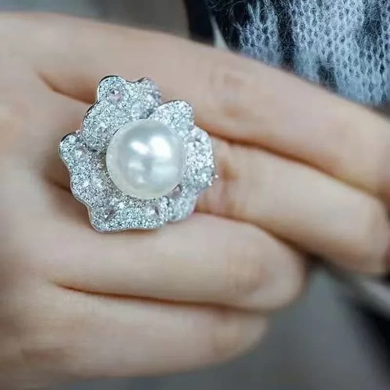 New in micro inlaid with diamonds pearls vintage beads flower rings Design sense original wedding necklaces earring jewelry sets