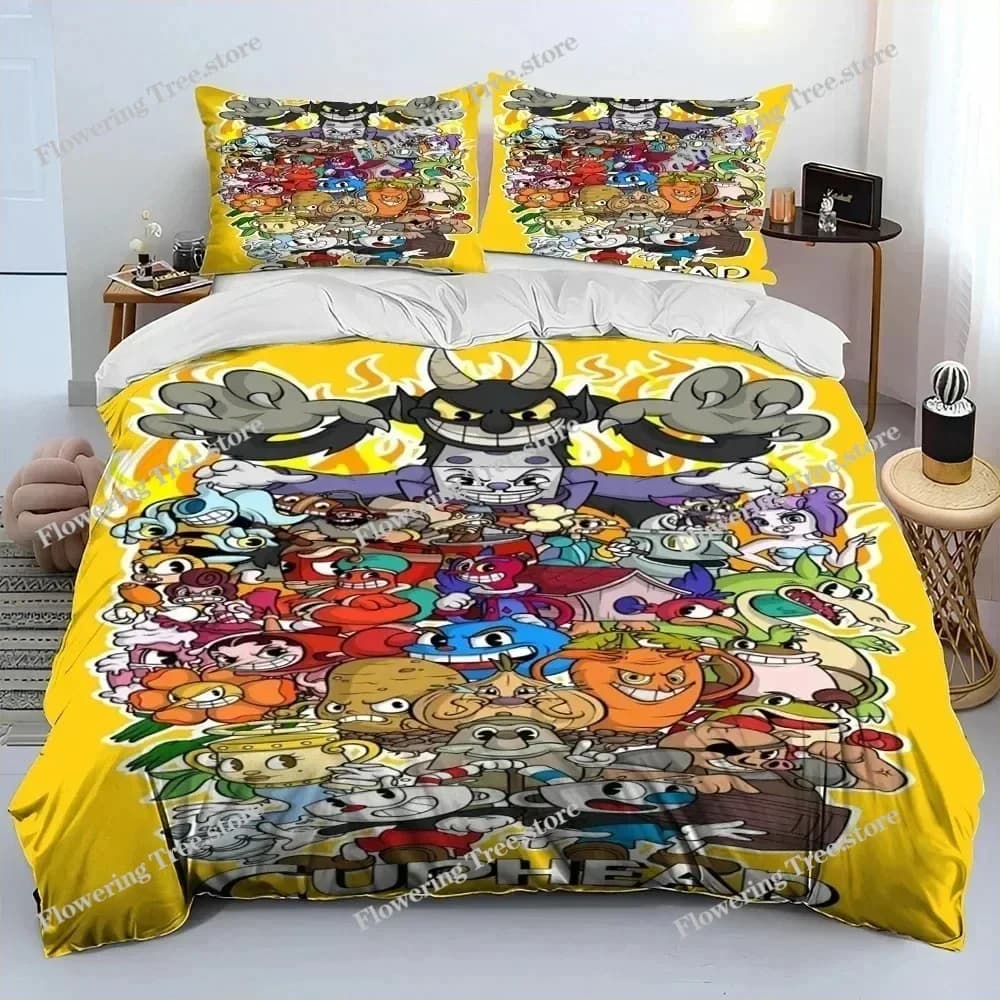 3D Print Game Cuphead Mugman Bedding Set Duvet Cover Bed Set Quilt Cover Pillowcase Comforter king Queen Size Boys Adult029