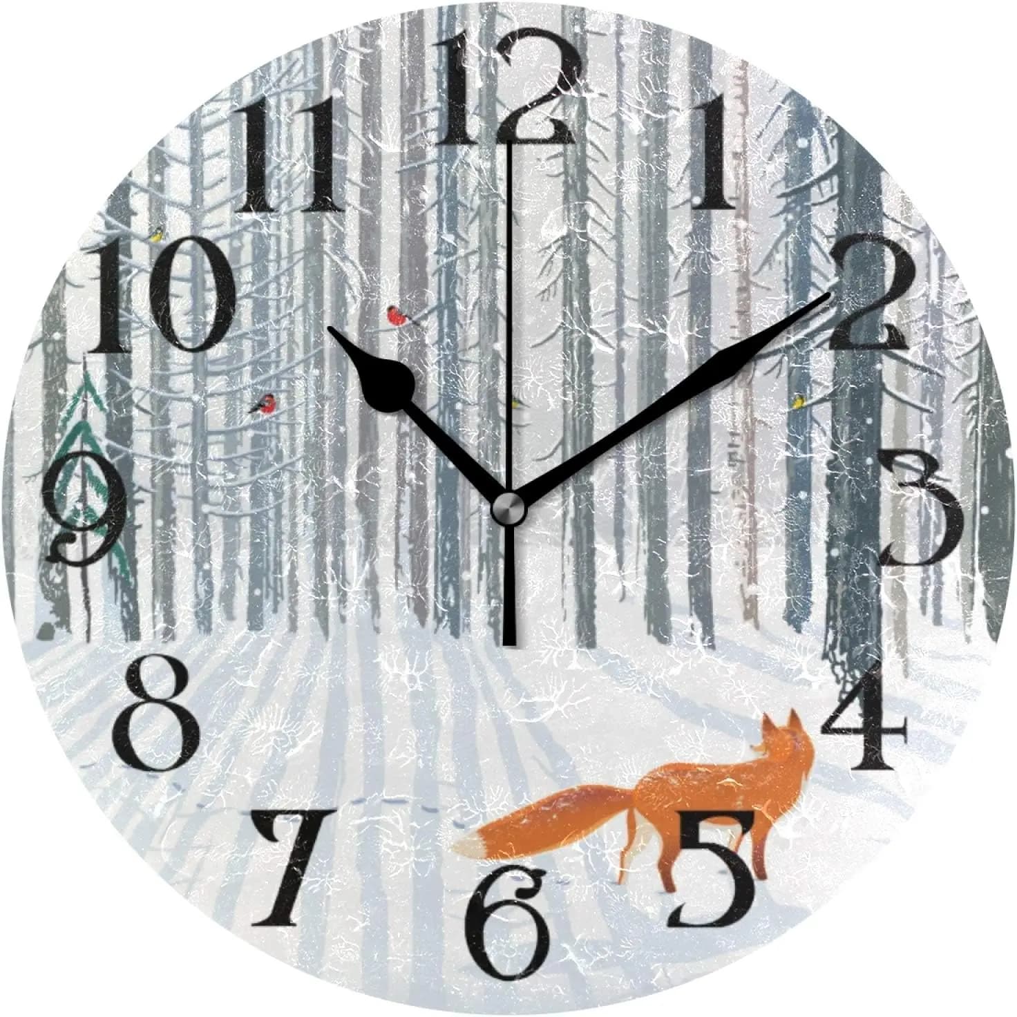 Fox Watch Wall Clock Fox Watches Battery Bath Watch 9.5 Inch Silent Clock Without Ticking Analog Quartz Decoration Winter Forest