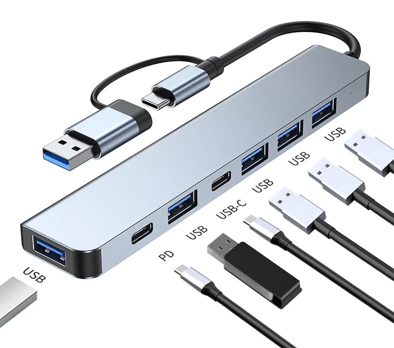 Splitter hub USB C 7 in 1 Adattatore dati USB 3.0 Docking station Tipo C 2.0 per computer portatile Uso telefono Prodotto in stock