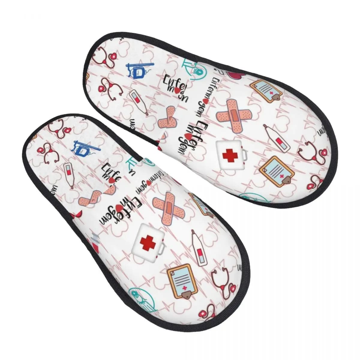 Print Heart rate and stethoscope Medical Nurses Medicine Home Slippers Warm Memory Foam Soft Slippers Outdoor shoes for interior