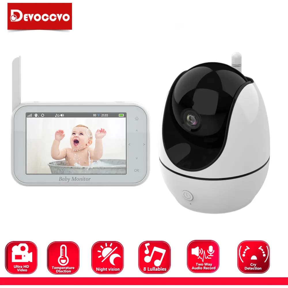 Monitor Video per Bambini da 4,2 Pollici con Telecamera Pan-Tilt, Wireless 2.4G, Audio Bidirezionale, Visione Notturna, Telecamera di Sicurezza per Babysitter