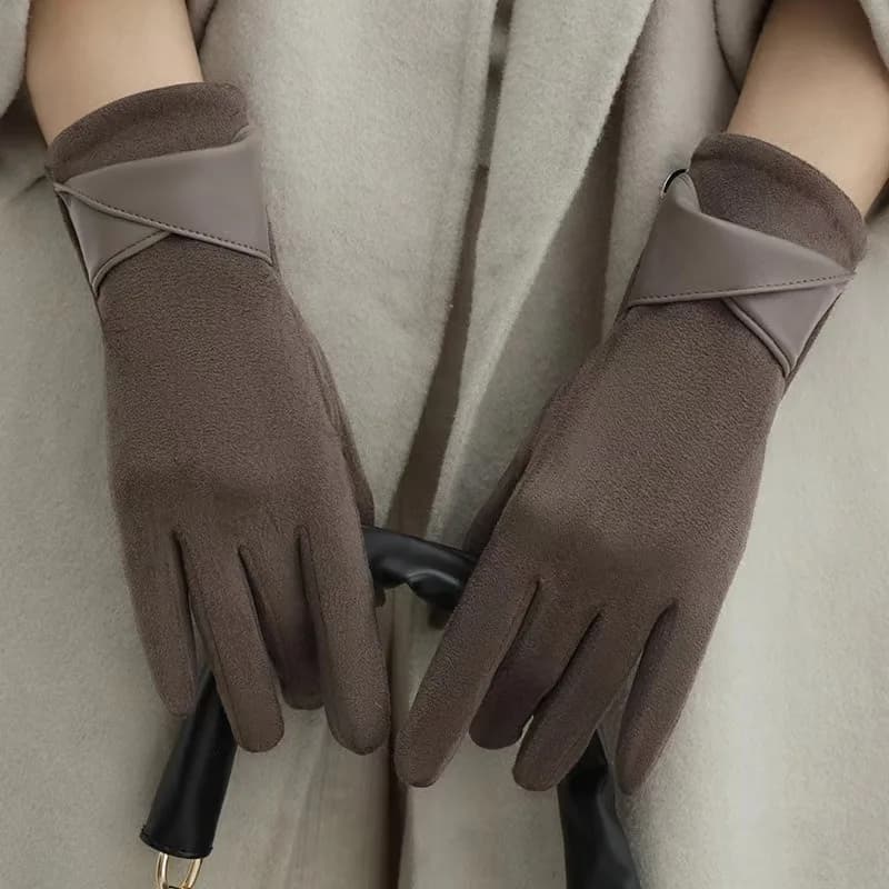 Guanti caldi con pile adatti per l'uso invernale da donna. Schermo tattile, eleganti accessori per arco, guanti da ciclismo e guida