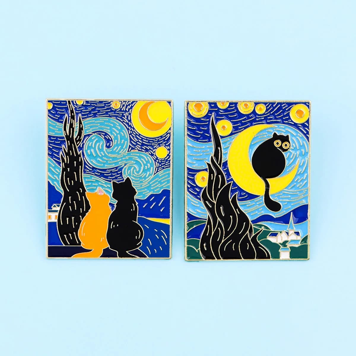Divertente Spilla Smaltata Morbida con Gatto Nero di Van Gogh, Distintivo per Abbigliamento, Borse, Spalline e Zaini, Accessori di Gioielleria Carini