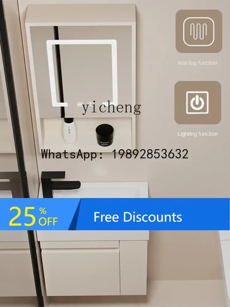 LYY Combinazione di mobili da bagno in legno massello a parete con scatola a specchio intelligente Lavabo allungato con bordo ultra stretto