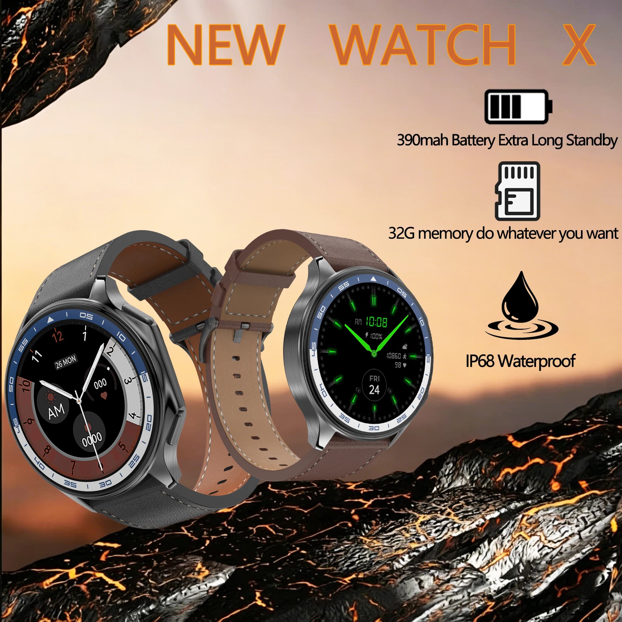 ROLLSTIMI Smartwatch Urbano Sportivo Elite per Uomo e Donna, Chiamate Bluetooth, Monitoraggio Frequenza Cardiaca, Notifiche Messaggi, IP68, Giochi e Musica