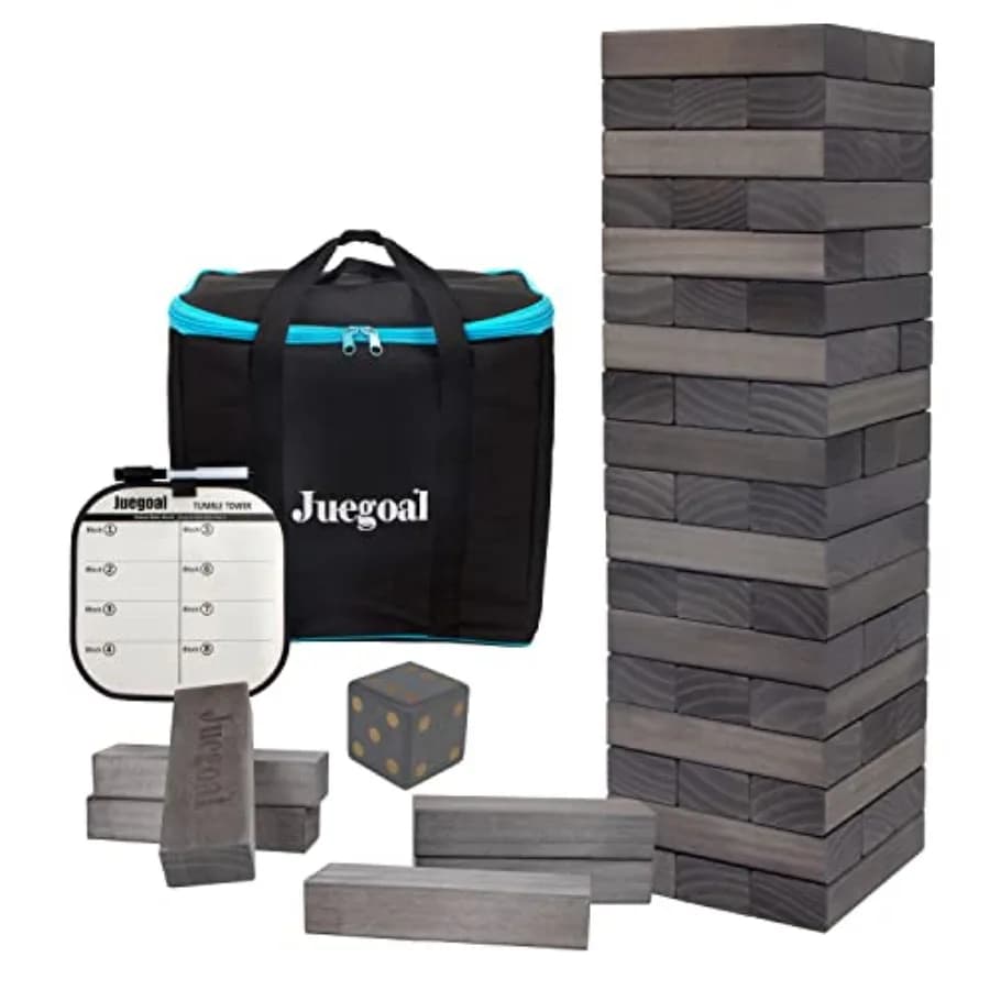Gioco Gigante di Blocchi Impilabili da 54 Pezzi con 1 Set di Dadi, Tabellone da Gioco e Borsa in Tela per Adulti, Bambini e Famiglie