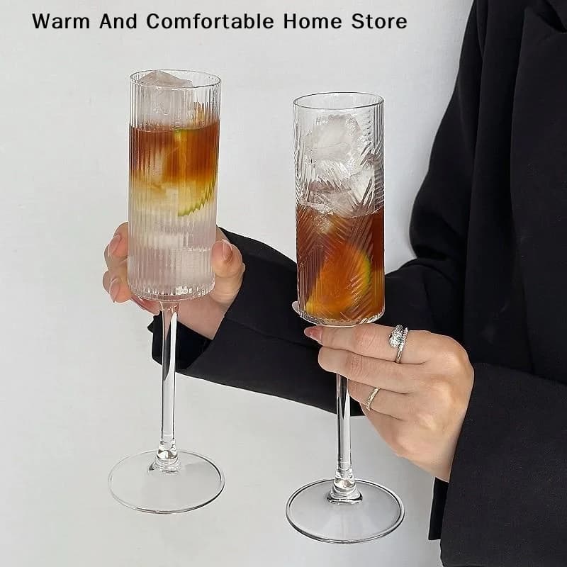 【W】Transparent Striped Plastic Goblet Unbreakable Wine Glass Luxury Cocktail Champagne Cup For Party Drinkware