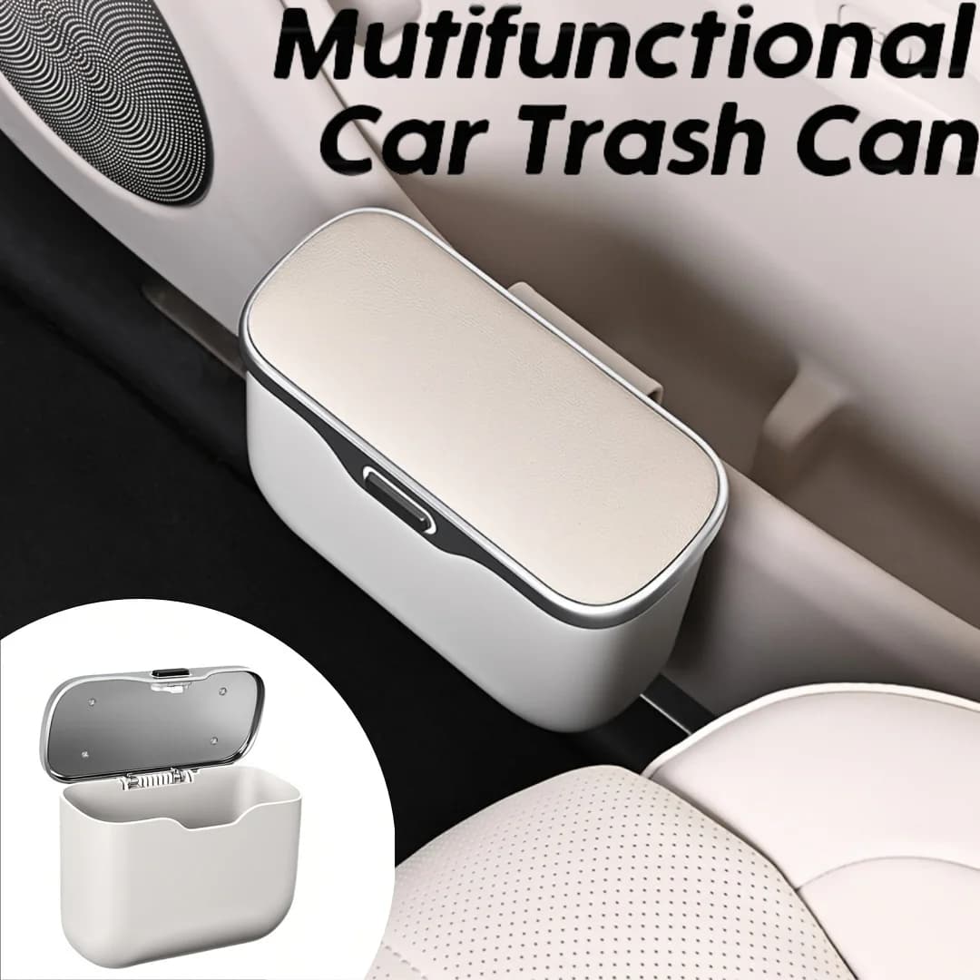 Cestino Multifunzionale per Auto con Coperchio a Bottone, Contenitore Appendibile per Uso Umido e Secco, Organizer per Interni Auto
