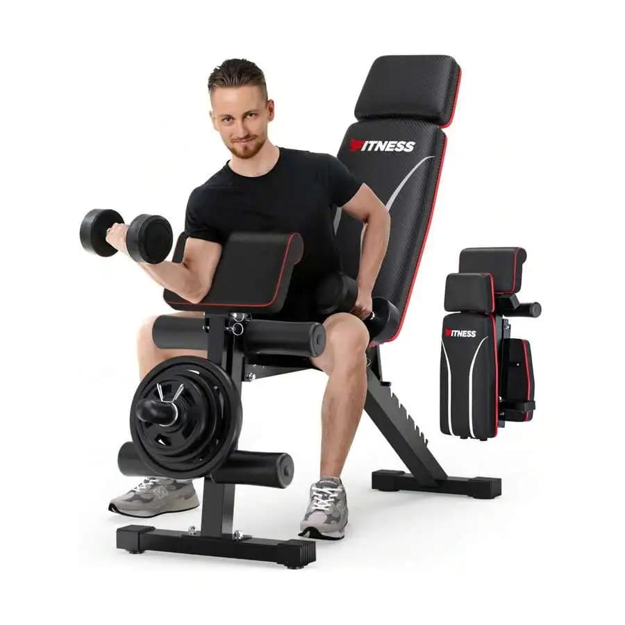 7 Positions Adjustable Weight Bench With Extended Headrest & Preacher Curl, Foldable Workout Bench Weight Bench For Home Gym Full Body Strength Training, Support Up To 800lbs