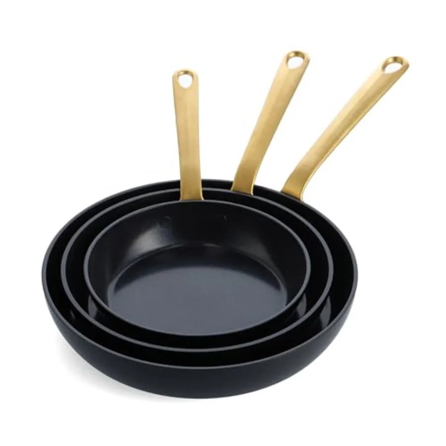 Set di 3 Padelle Antiaderenti in Ceramica, 8 9.5 11 Pollici, Sane, Non Tossiche, Senza PFAS, Lavabili in Lavastoviglie, Utilizzabili in Forno, Nere