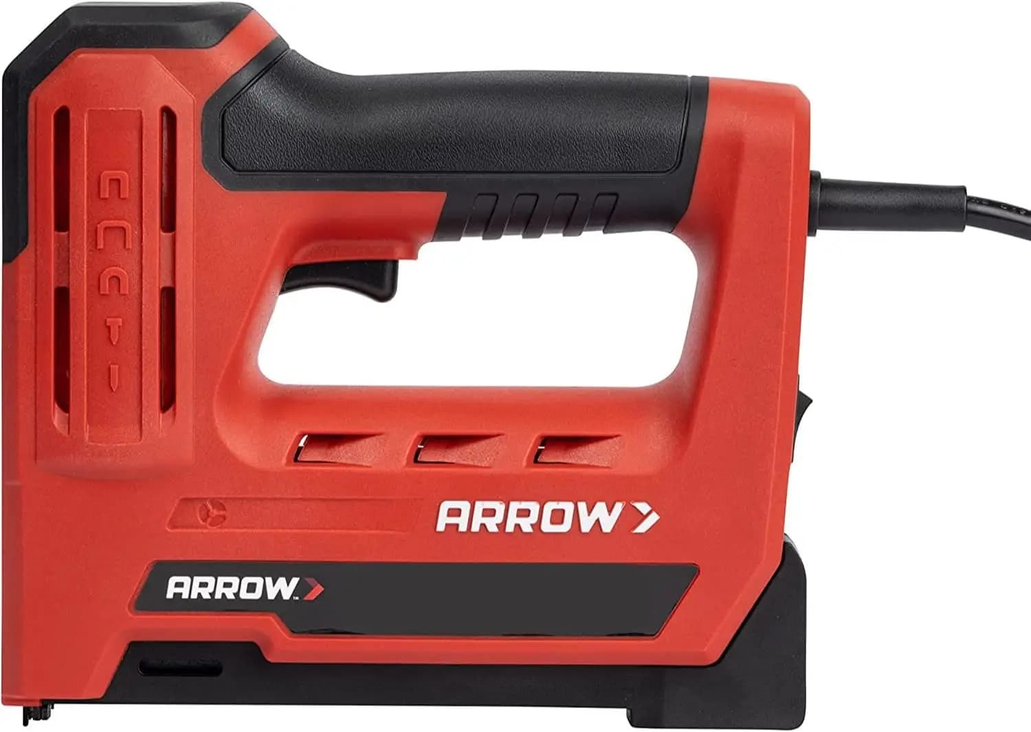 Corded 5-in-1 Electric Staple and Nail Gun, Wire Stapler and Brad Nailer for Upholstery, Framing, Insulation, Crafts, Fencing, and Cable, Black/Red