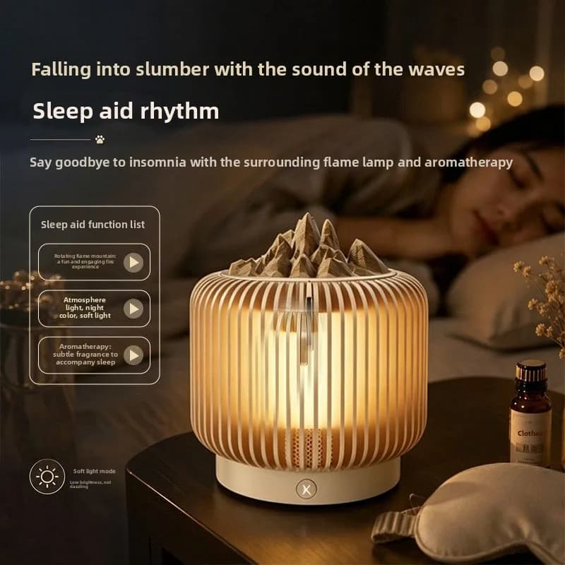 Aromatherapy bluetooth audio speaker ambient light flame solid wood diffuser living room bedroom study ornament, holiday gift