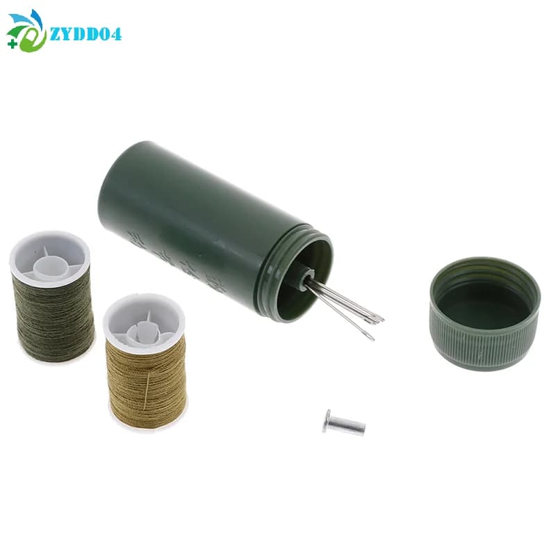 ● 1 set mini aghi scatola da cucito artigianale verde kit da cucito portatile custodia a cilindro per viaggi all'aperto con fili punzonatrice ago
