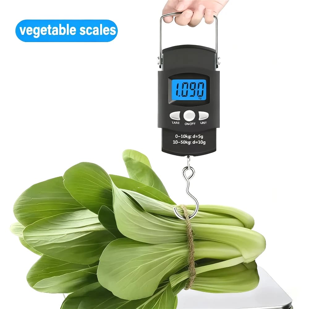 Bilancia sospesa portatile Bilancia a gancio digitale portatile da 50 kg Alimentata a batteria Plastica ABS LCD Retroilluminazione Bagagli da viaggio Uso nel corriere