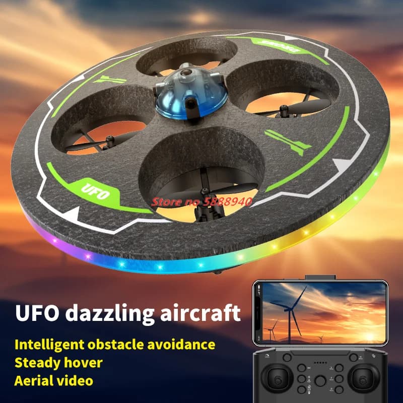 Quadricottero Volante con Schiuma, WIFI FPV, Telecomando 2.4G, Evitamento Ostacoli Intelligente, Mantenimento dell'Attitudine, Rotazione 360° ° Drone RC con LED Colorati Ribaltabili, Regalo