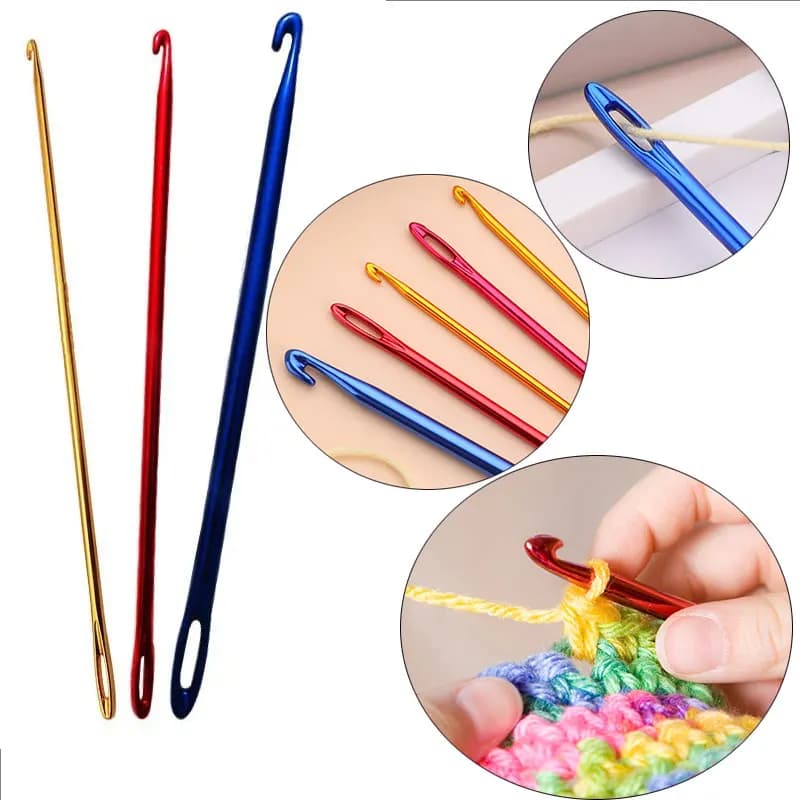 3 pezzi uncinetto in alluminio afghano tunisino con foro occhi per maglieria ferri da cucito uncinetti fai da te strumenti per maglieria a mano