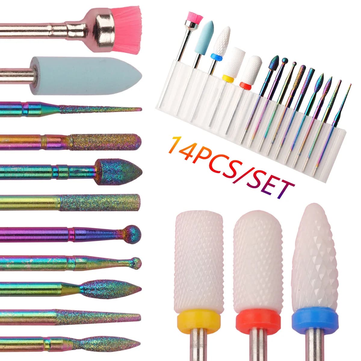 13 Pz / Box Set of tips for professional ceramic nail drill Toe for nail file for electric nail manicure and cuticles of acrylic gel
